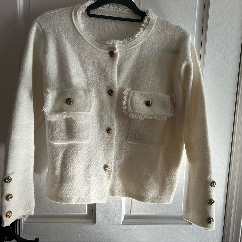 Chic Cream Button-Up Cardigan